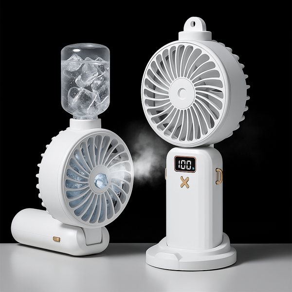 KoelSpullen™ Handventilator met Waternevel – 5 Snelheden, Mist & LED-scherm